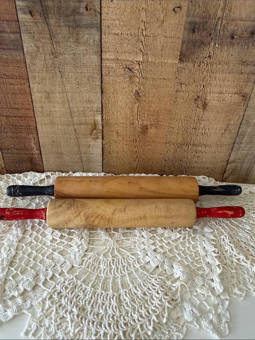 Set of rolling pins with chippy painted handles